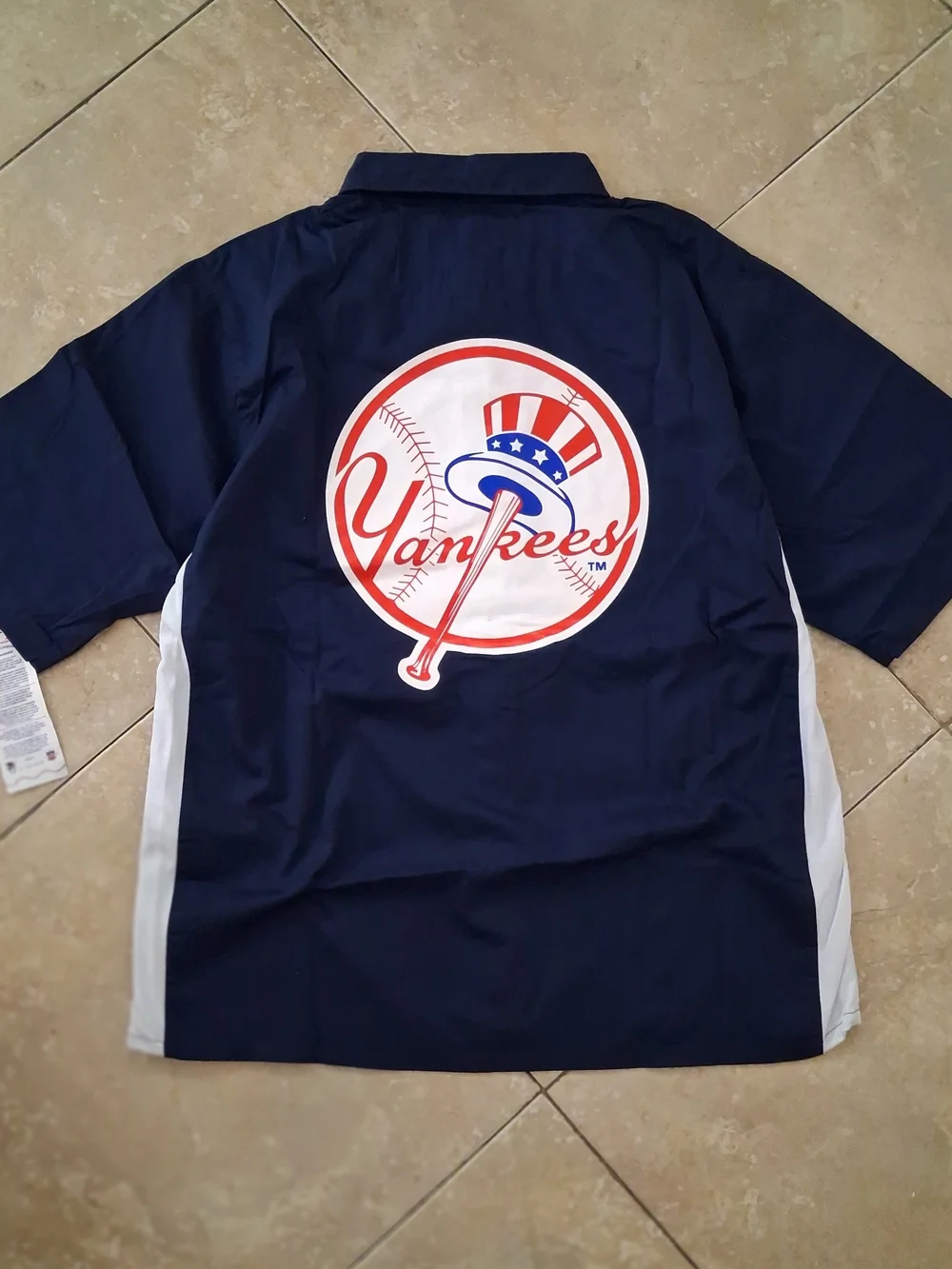 MLB New York Yankees Navy and White Short-Sleeve Button Back Logo Jersey